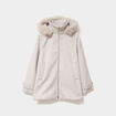 Manteau &agrave; capuche fausse fourrure gris clair femme