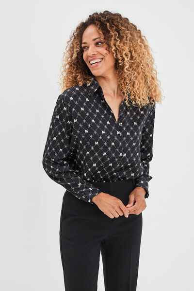 Chemise satin manches longues Mosquitos noir femme