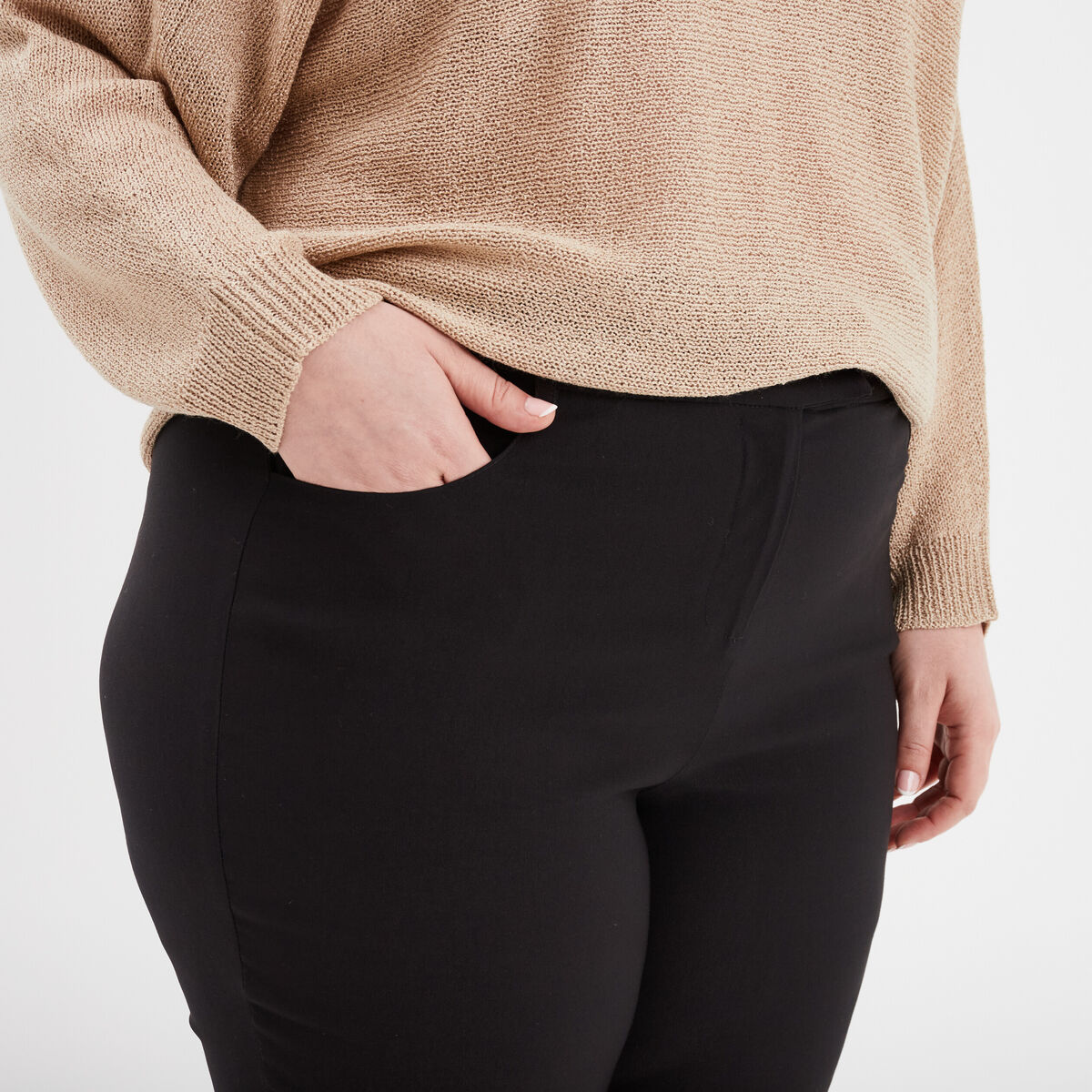 Pantalon droit taille haute noir femme grande taille