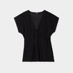 T-shirt dentelle col en V noeud noir femme
