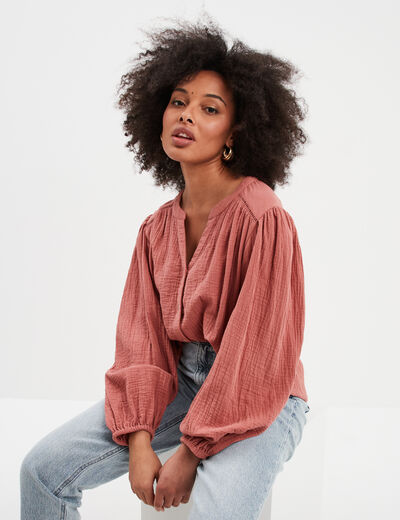 Blouse col tunisien gaze de coton Creeks vieux rose femme