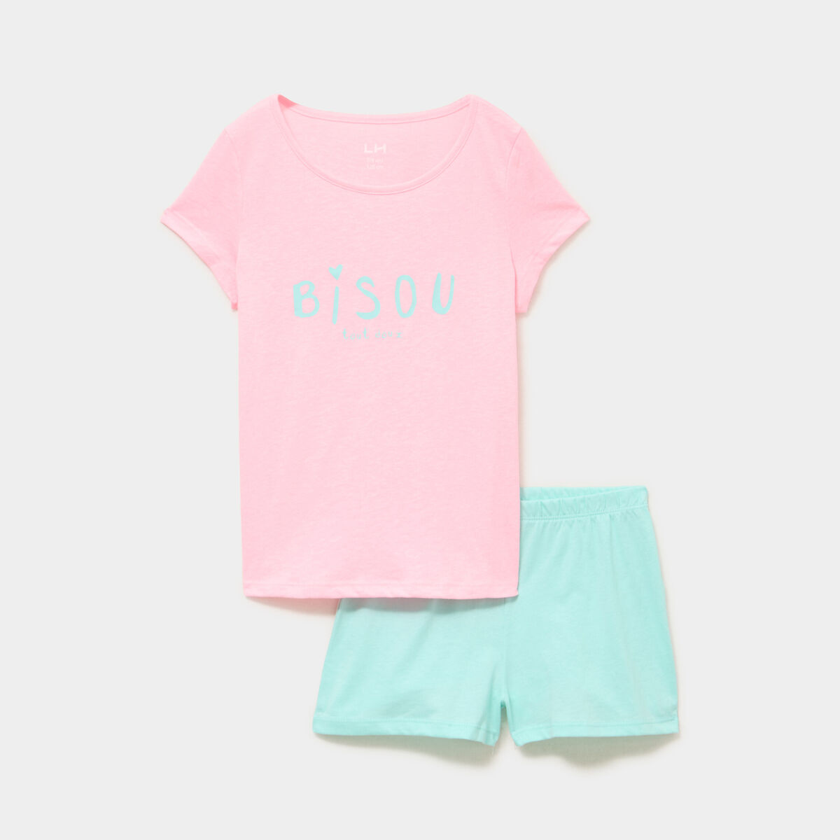 Ensemble pyjama short et t-shirt coton rose fluo fille