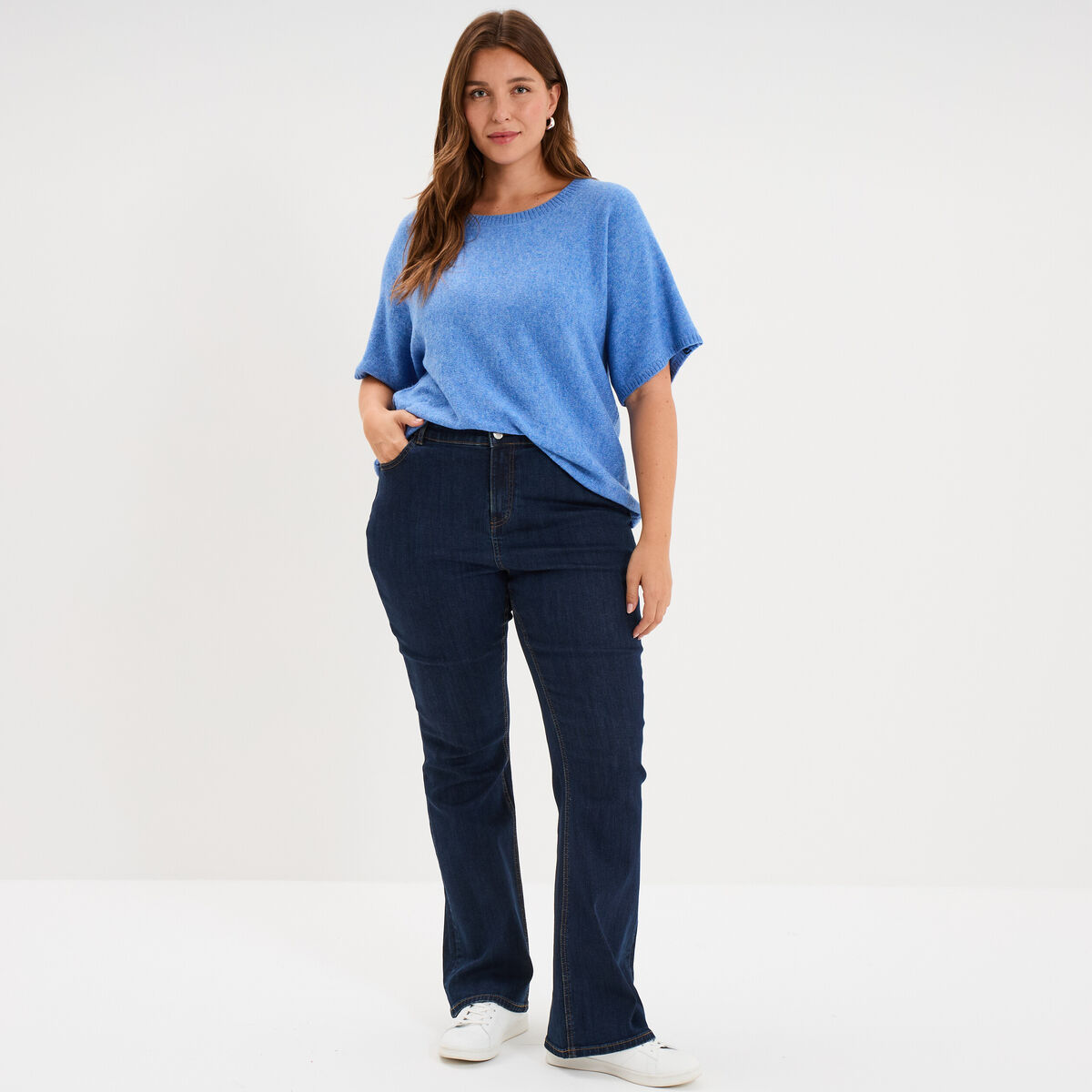 Jean flare 5 poches taille haute denim brut femme grande taille