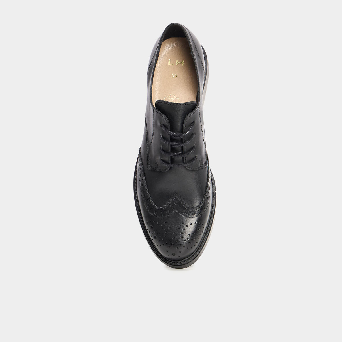 Derbies &agrave; lacets en cuir noir femme