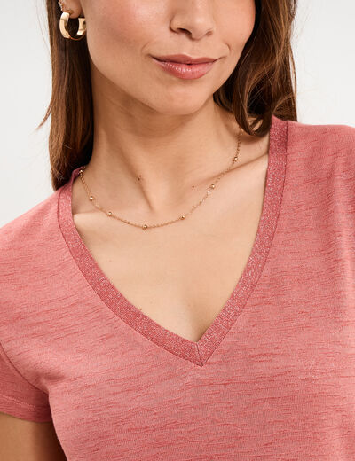 T-shirt col en V manches courtes terracotta femme