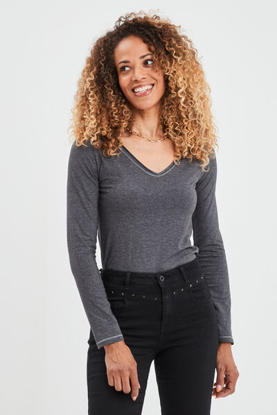 T-shirt manches longues gris foncé femme