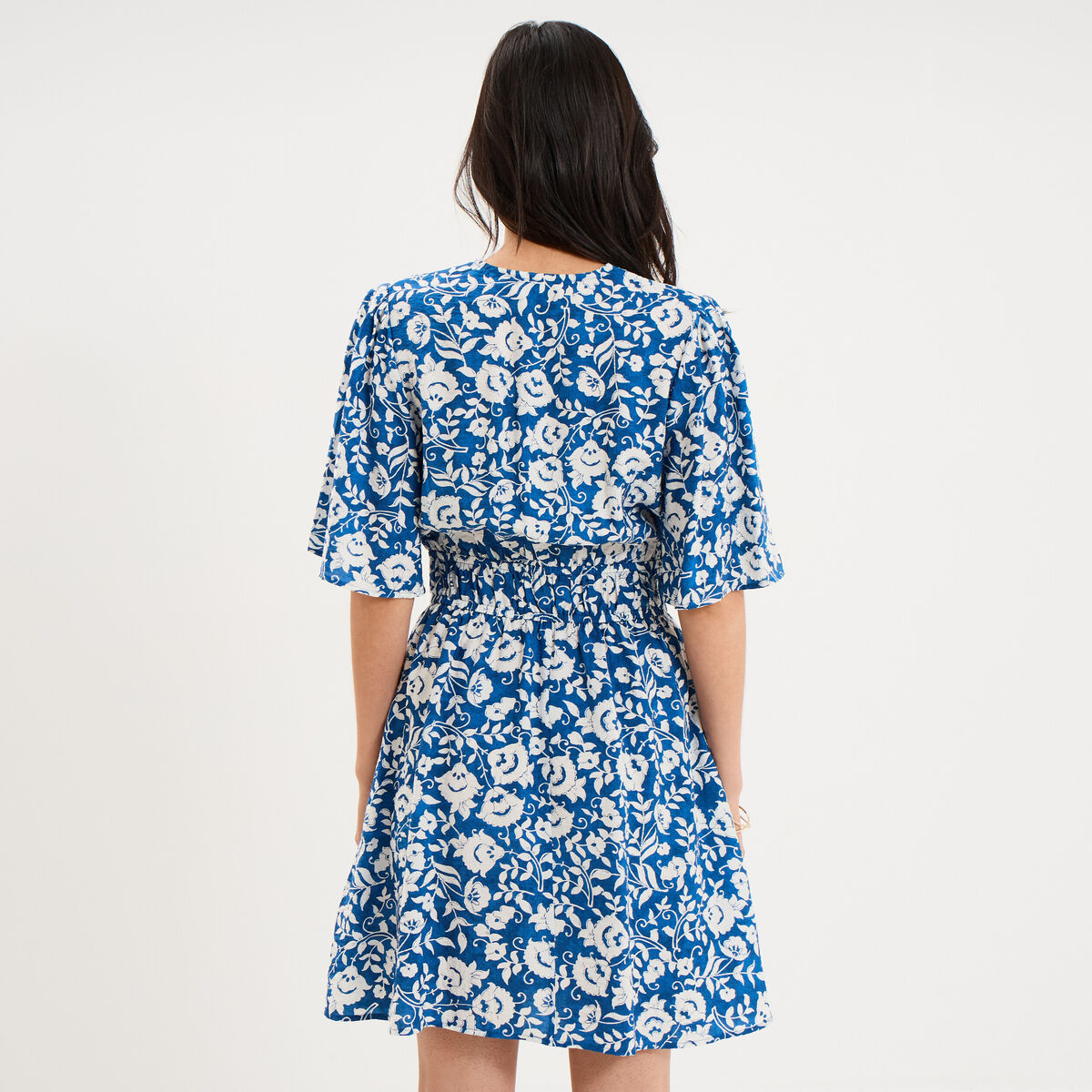 Robe courte taille &eacute;lastiqu&eacute;e bleu marine femme