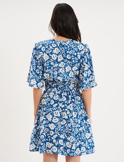 Robe courte taille &eacute;lastiqu&eacute;e bleu marine femme