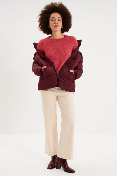 Pull col rond manches longues rose cerise femme