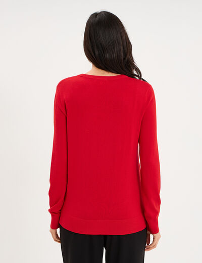 Pull col rond manches longues rouge femme
