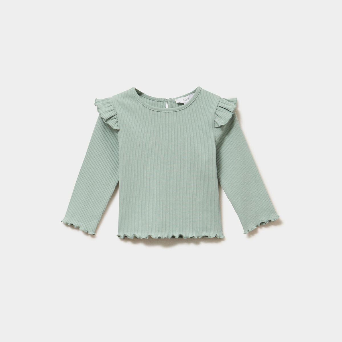 T-shirt c&ocirc;tel&eacute; volants aux &eacute;paules vert pastel b&eacute;b&eacute; fille