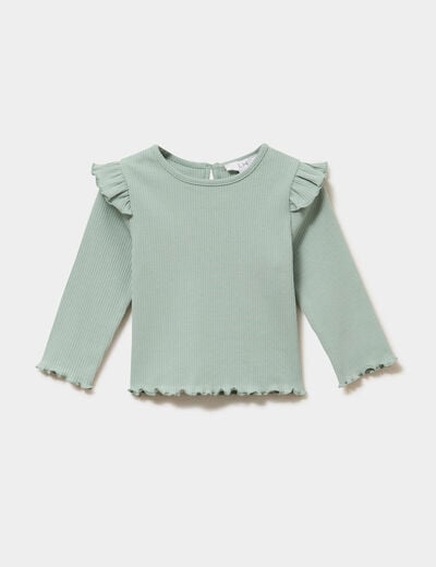 T-shirt c&ocirc;tel&eacute; volants aux &eacute;paules vert pastel b&eacute;b&eacute; fille