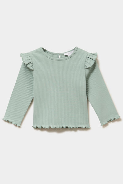 T-shirt c&ocirc;tel&eacute; volants aux &eacute;paules vert pastel b&eacute;b&eacute; fille