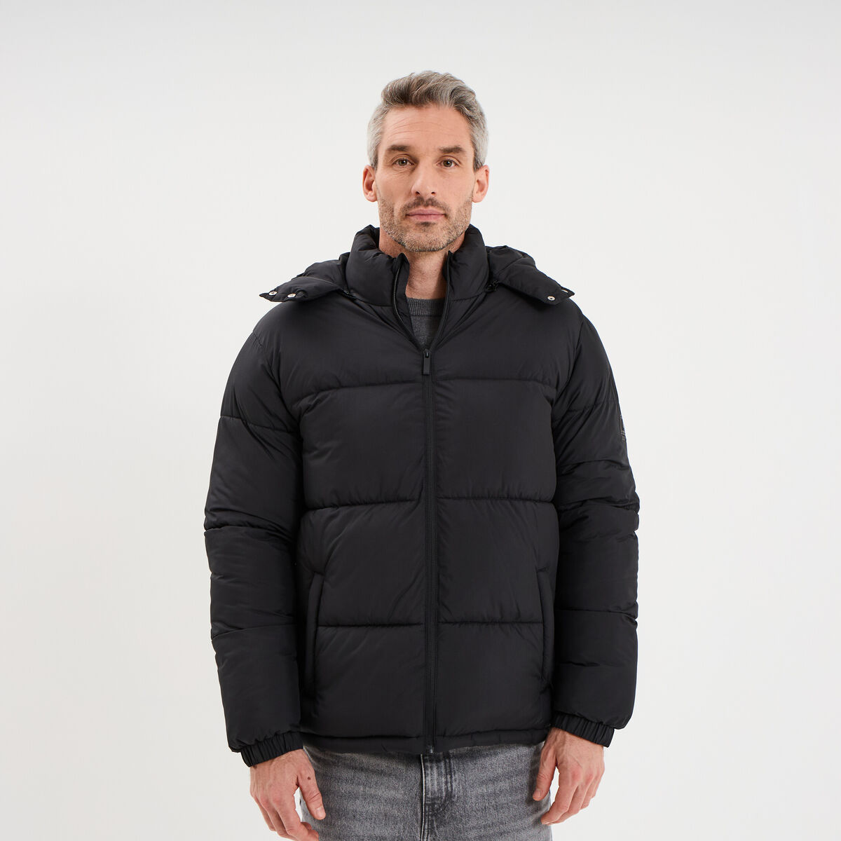 Doudoune d&eacute;perlante &agrave; capuche amovible noir homme