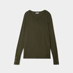 Pull col rond boutons aux poignets vert kaki femme