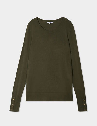 Pull col rond boutons aux poignets vert kaki femme
