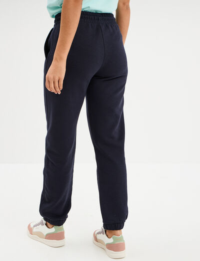 Pantalon jogging droit molleton bleu foncé femme