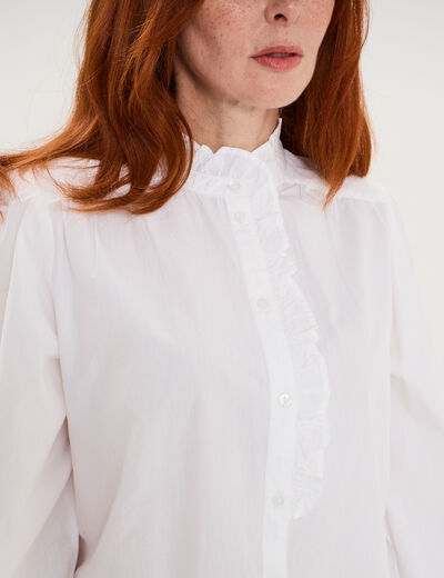 Blouse manches longues col montant blanc femme