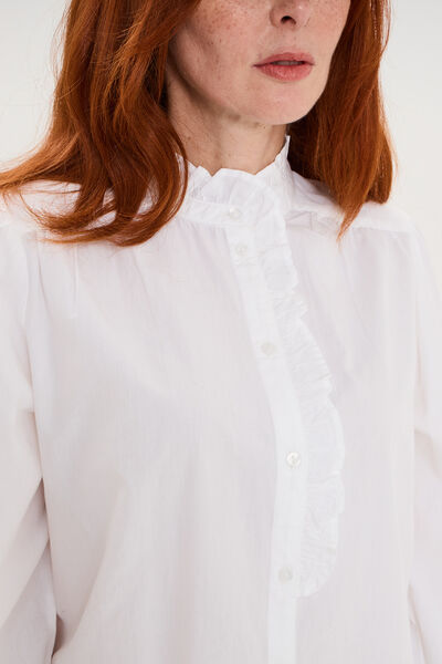Blouse manches longues col montant blanc femme