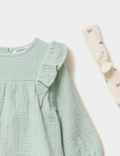 Ensemble blouse legging bandeau coton vert pastel b&eacute;b&eacute; fille