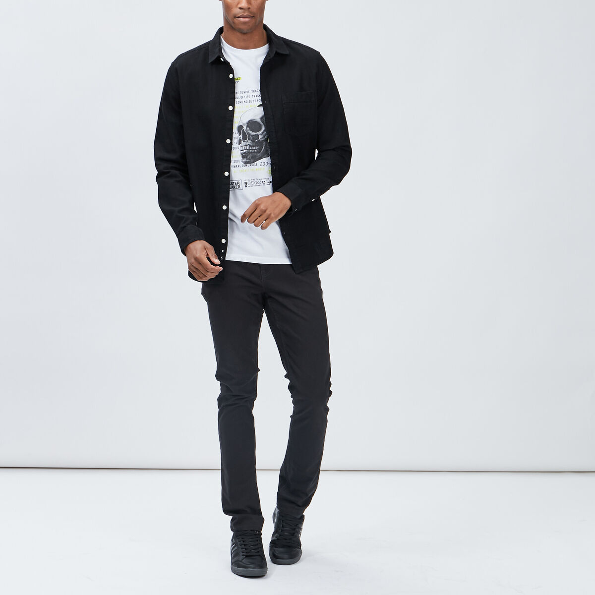 Pantalon droit en coton stretch gris fonc&eacute; homme