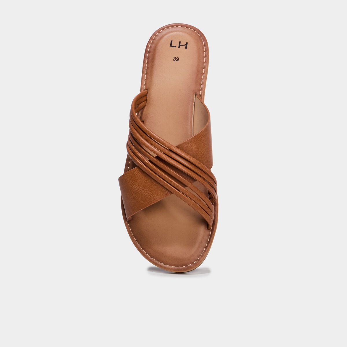 Mules plates avec brides crois&eacute;es marron femme