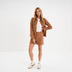 Short effet su&eacute;dine droit taille haute marron clair femme