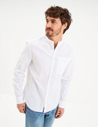 Chemise col mao lin m&eacute;lang&eacute; blanc homme