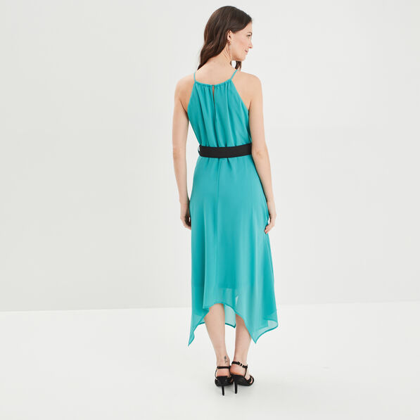 Robe longue patineuse bleu turquoise femme