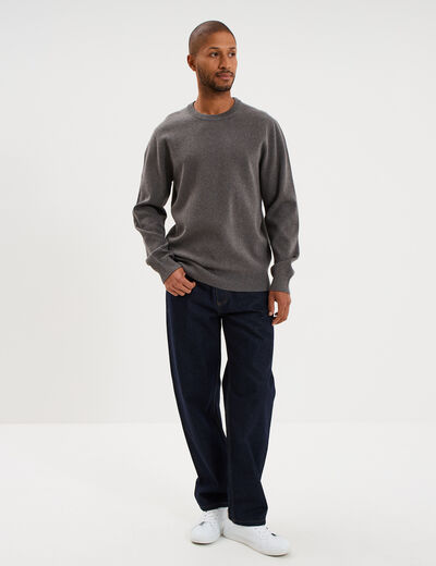 Pull col rond manches longues gris homme
