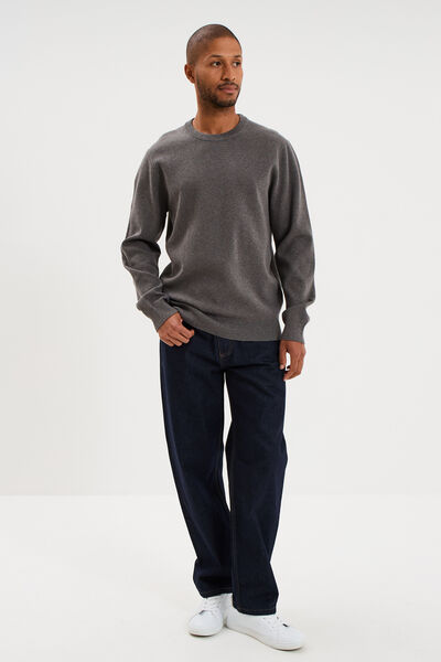 Pull col rond manches longues gris homme
