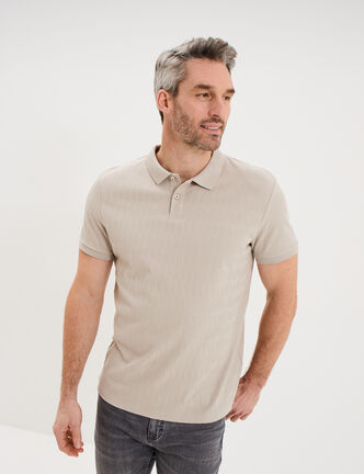 Polo textur&eacute; manches courtes gris clair homme