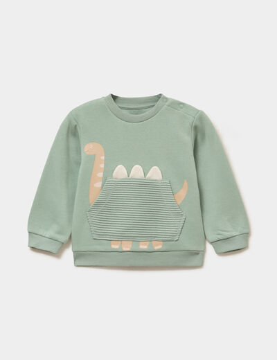 Sweat col rond 1 poche manches longues vert pastel b&eacute;b&eacute; gar&ccedil;on