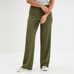 Pantalon effet gaufré taille élastiquée vert kaki femme