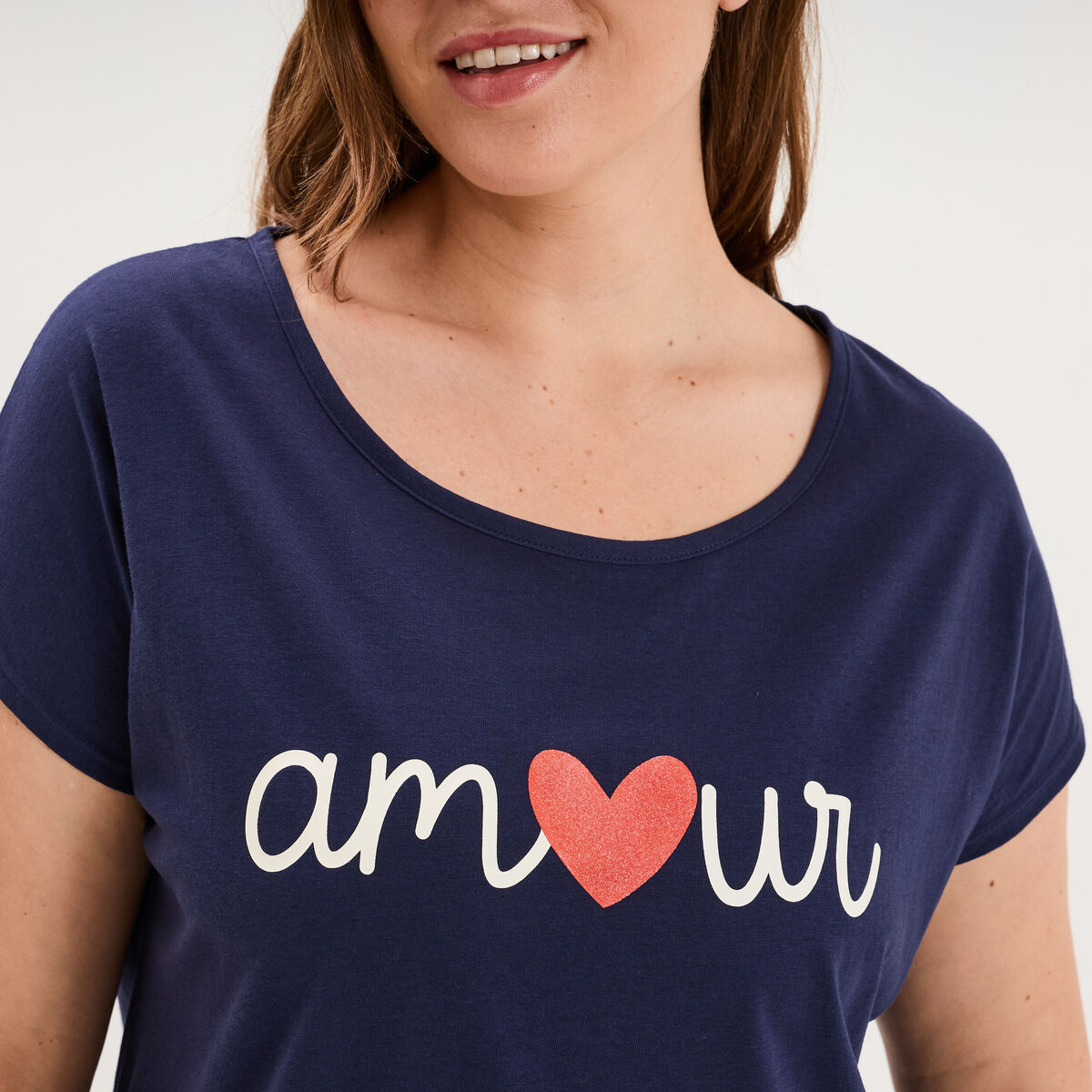 Chemise de nuit manches courtes coton bleu marine femme grande taille