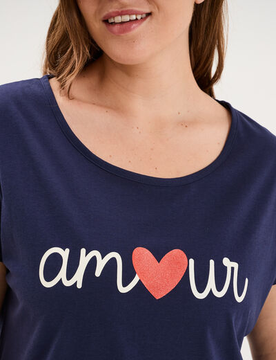 Chemise de nuit manches courtes coton bleu marine femme grande taille
