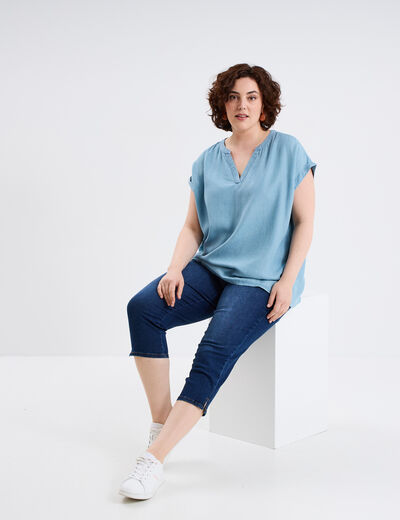 Jeans corsaire slim taille haute denim stone femme grande taille