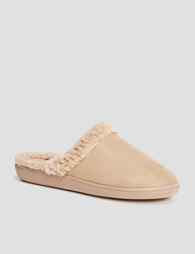 Chaussons mules fausse fourrure camel femme