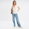 T-shirt dentelle col en V noeud blanc femme