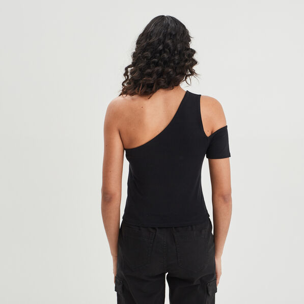 t shirt cropped asymetrique noir femme T-shirt cropped asymétrique noir femme