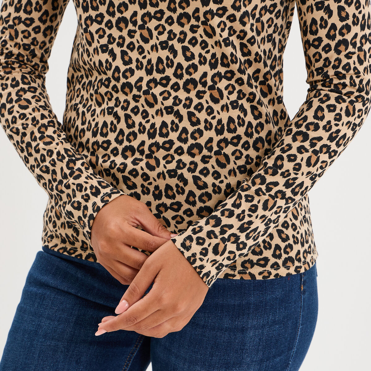 T-shirt col rond manches longues coton sable femme
