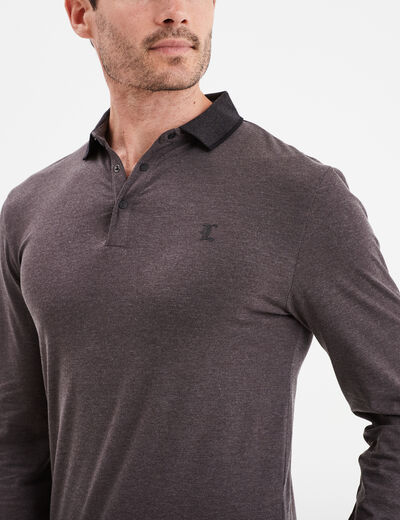 Polo manches longues coton Liberto gris foncé homme
