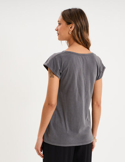 T-shirt d&eacute;lav&eacute; en coton gris fonc&eacute; femme