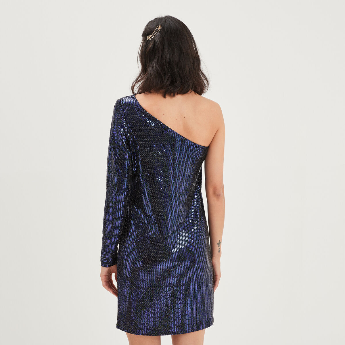 Robe asymétrique à sequins bleu femme