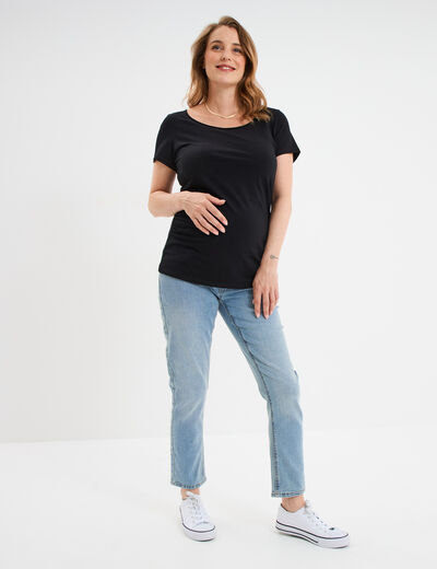 Jeans grossesse slim 7/8ème avec bandeau denim double stone femme maternité