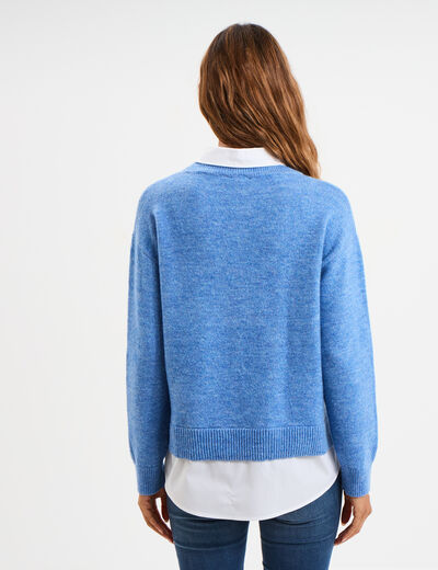 Pull effet 2-en-1 chemise bleu clair femme