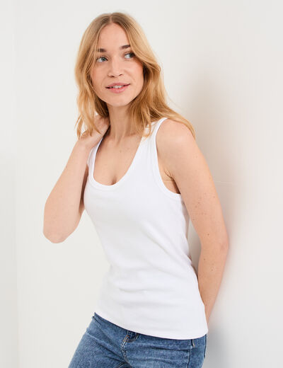 D&eacute;bardeur ajust&eacute; col rond coton blanc femme