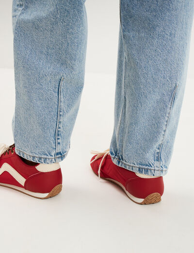 Jean balloon taille haute cropped coton denim triple stone femme