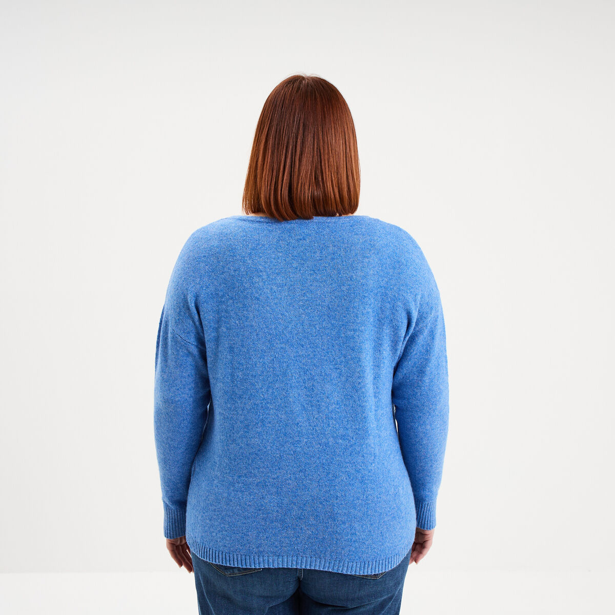 Pull col en V manches longues bleu femme grande taille