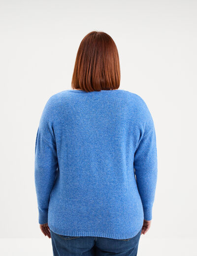Pull col en V manches longues bleu femme grande taille